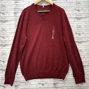 Tommy Hilfiger Mens Burgundy Regular Fit Essential Cotton V-Neck Sweater Size XL